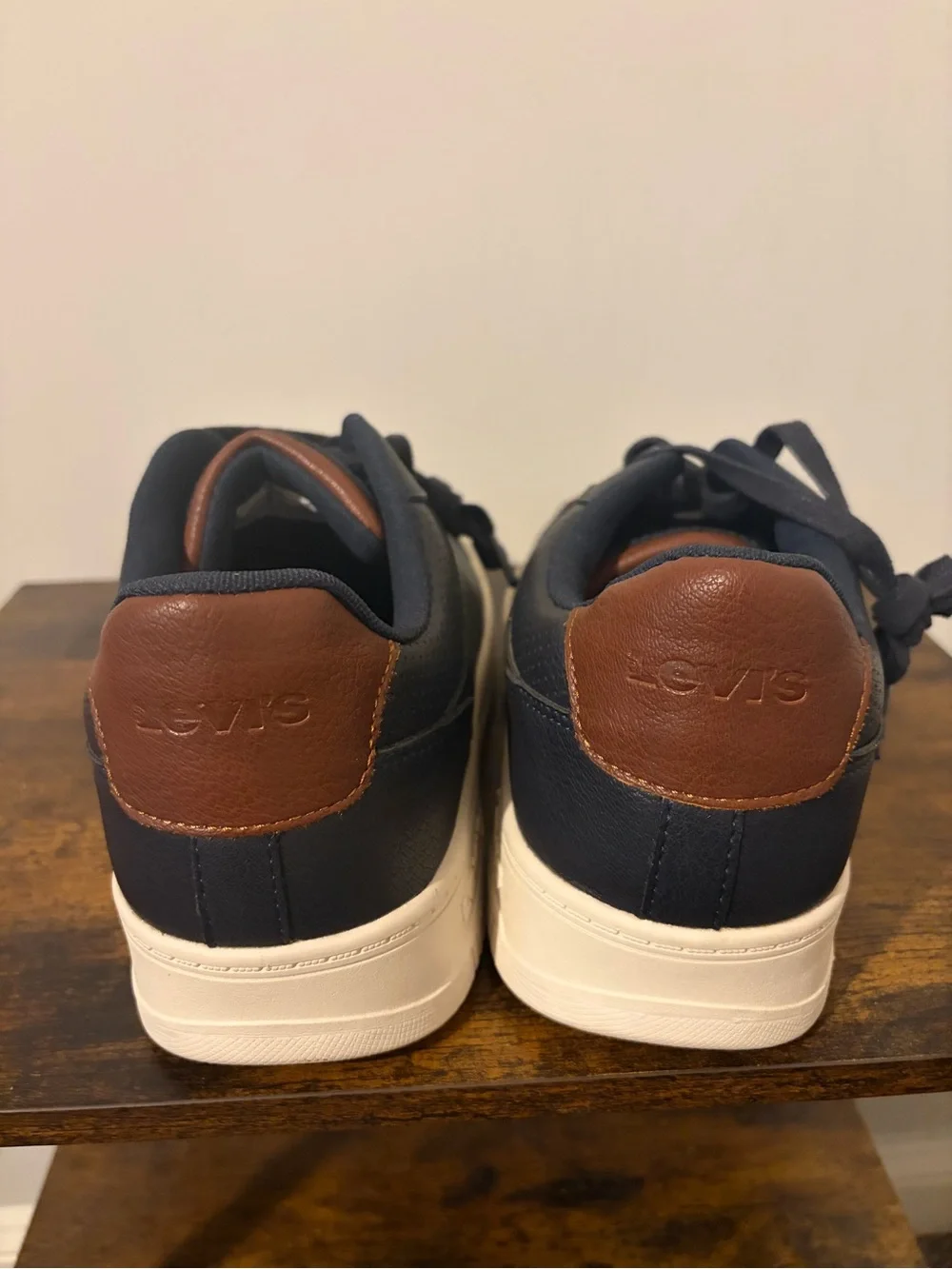 Levi's Men's Navy Sneakers with Brown Heel Accent